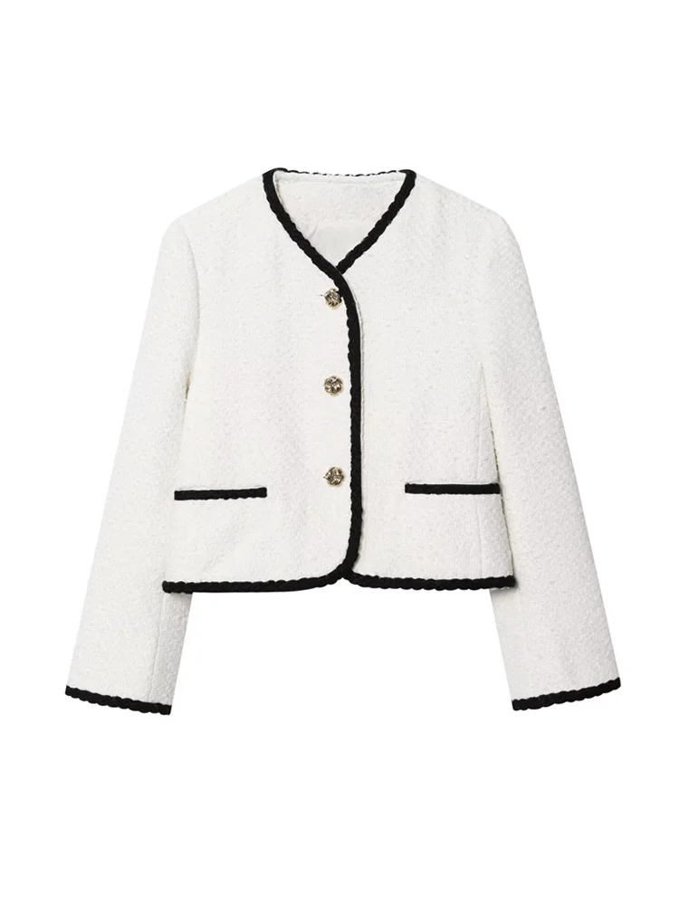 

TRZA Women's Patchwork Tweed Jacket Coat Long Sleeve Fashion Outerwear Chic Female Tops