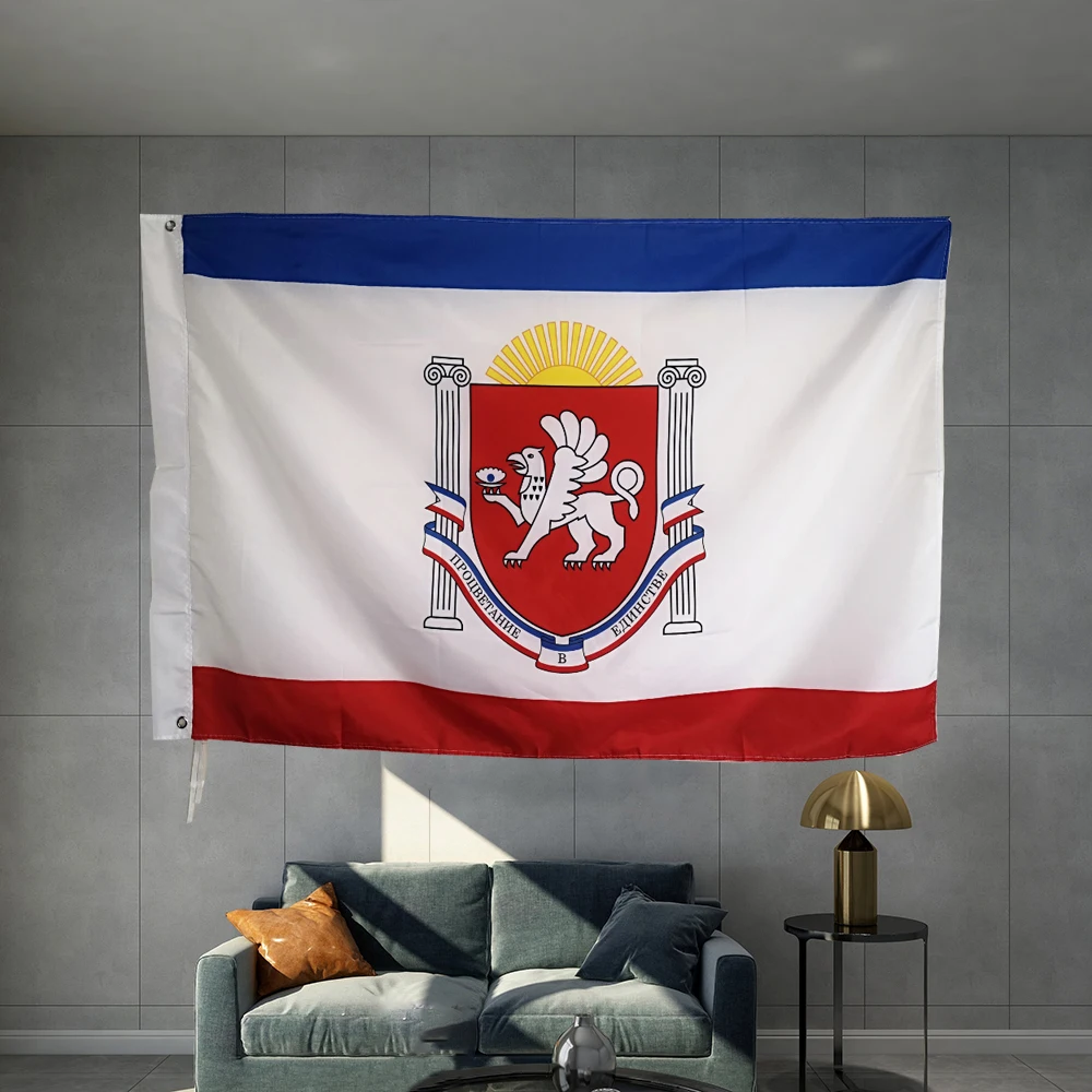 Republic of Crimea Russia Peninsula Flag Graphic Custom Printed Flag Polyester Shaft Cover Brass Grommets Design Outdoor