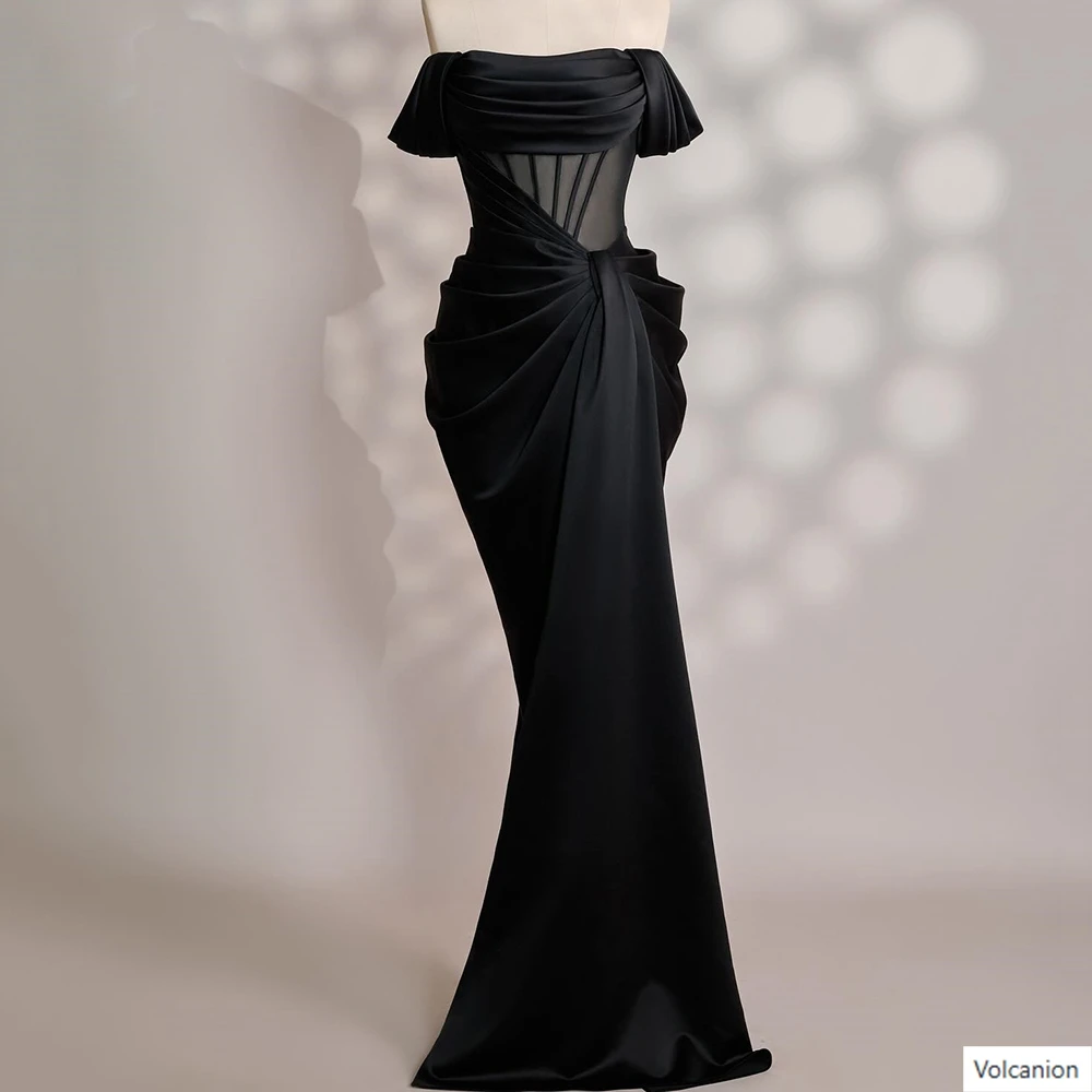 

Customized A-line Evening Dresses Floor-length Off The Shoulder Sleeveless Prom Gown Fashion Pleat Simple Draped Party Gown
