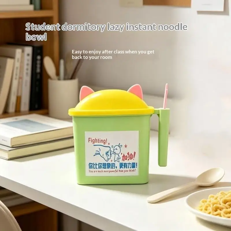Heatproof Instant Noodle Bowl With Fork No Wash Portable Bento Lunch Box for Teen Students School Dorm Use