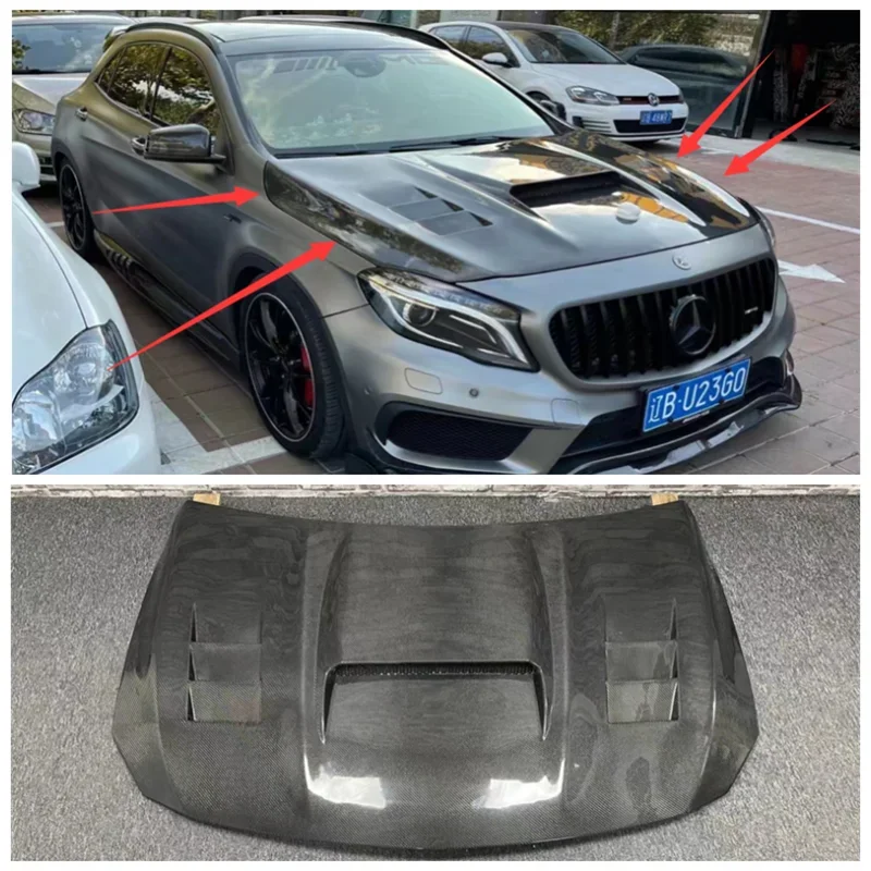 

For Mercedes Benz X156 GLA45 AMG 2015-2019 Real Carbon Fiber Car Front Bumper Engine Hood Vent Machine Cover Body Kit