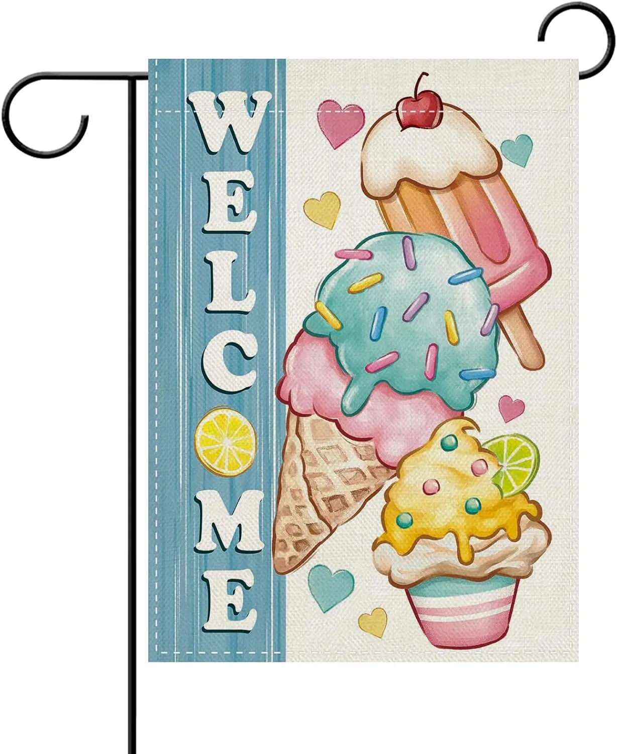 Dyrenson Welcome Summer Ice Cream Decorative Garden Flag, Sweet Popsicle Love Hearts Yard Outside Home Decoration, Farmhouse ZZM