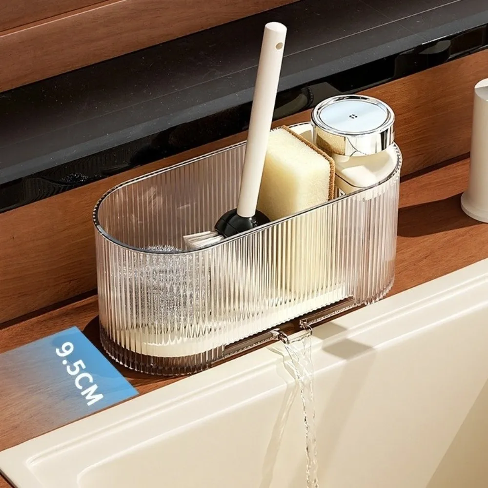 Plastic Sponge Holder with Soap Dispenser Large Capacity Transparent Sink Drainage Rack Detachable Kitchen Sink Organizer 3
