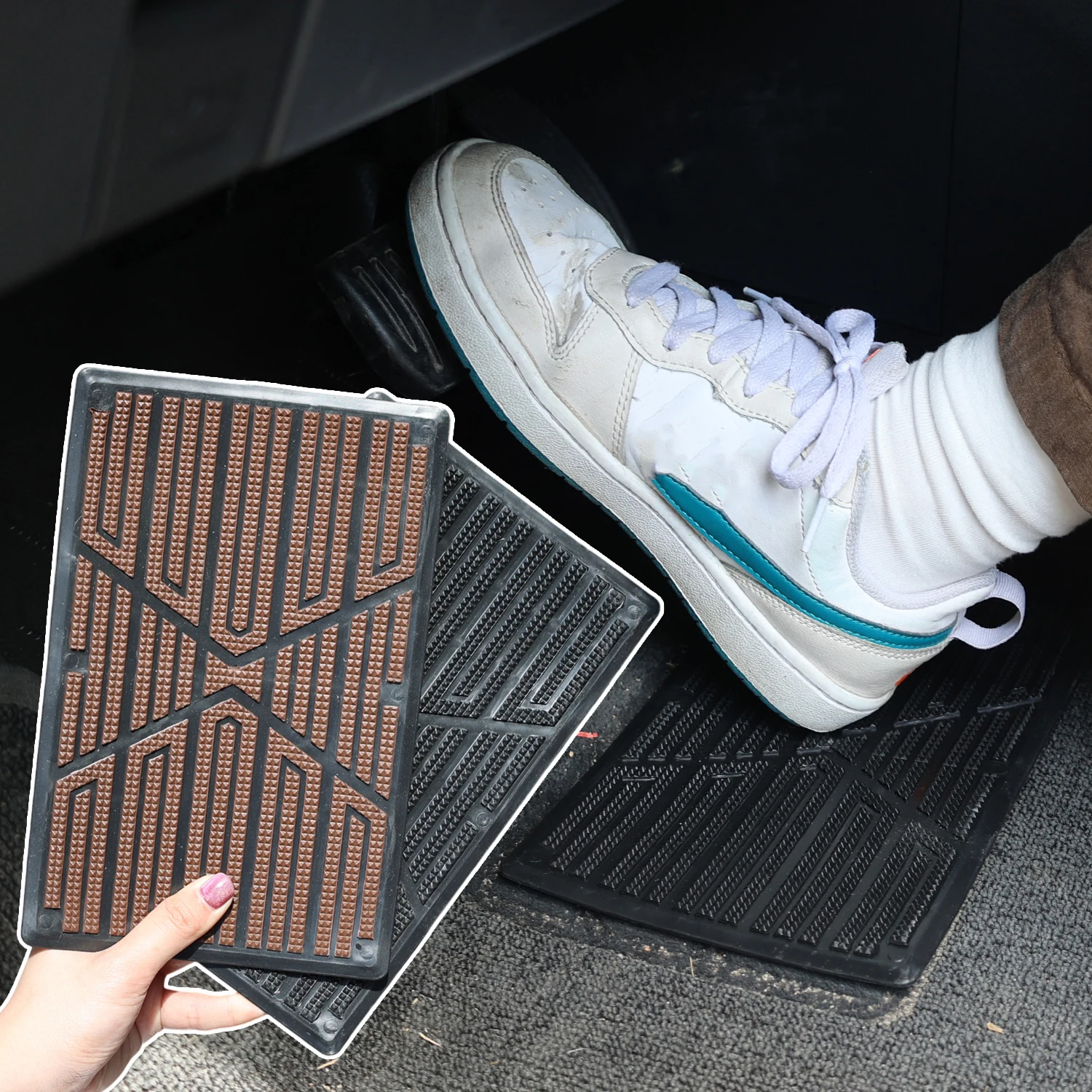 

23x15cm Universal Car Foot Carpet Pad Heel Mat Pedal Patch Cover Wear-resistant Plastic Mat Anti-Skid Pedal Auto Accessories