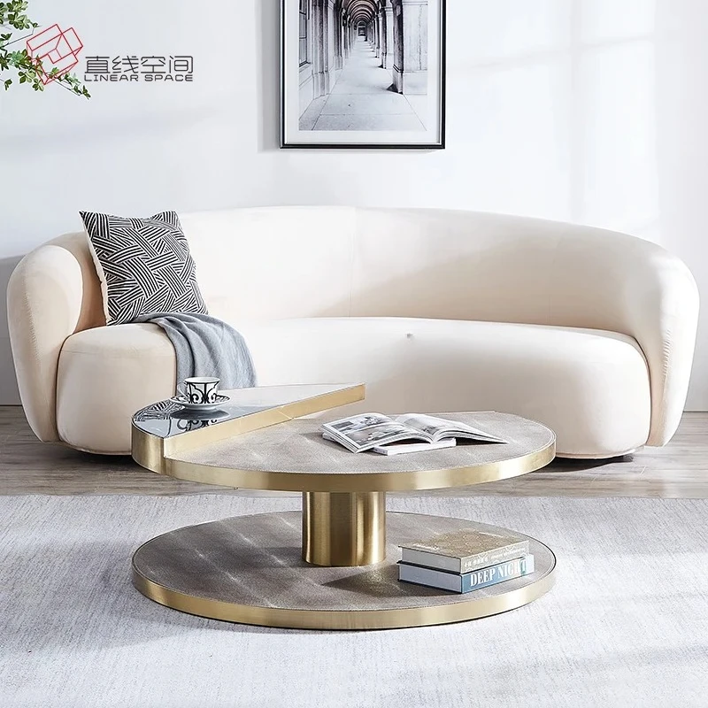 Light luxury marble coffee table living room stainless steel round coffee table designer sofa tea table
