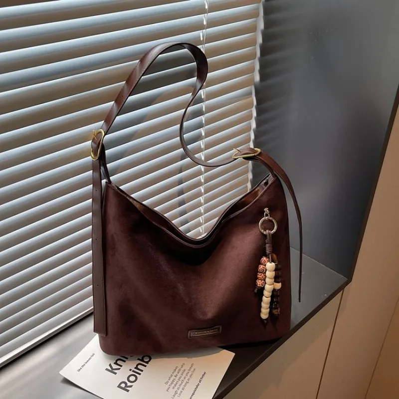 

Versatile Crossbody Handbag Maillard Style Floral Accent Patchwork Pattern Adjustable No