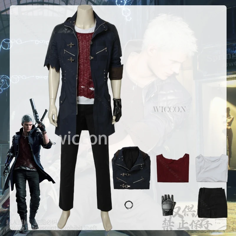 نيرو تأثيري لعبة DMC أنيمي زي الصحراء الشرير معطف معركة موحدة قميص أحمر السراويل Y2K دعوى شيطان هالوين حفلة عيد الميلاد كوس