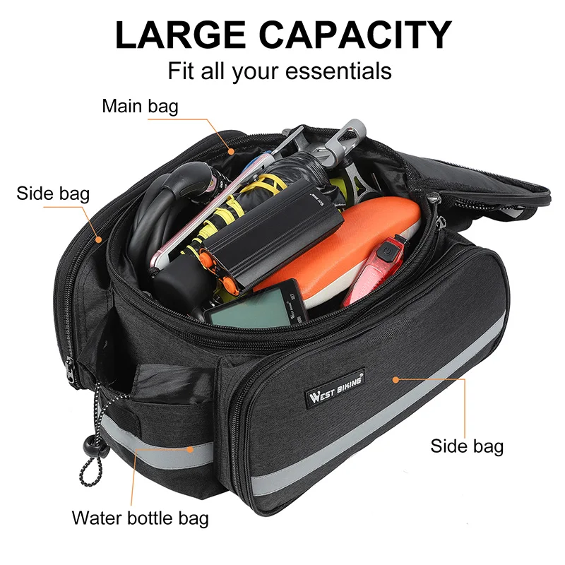 WEST BIKING 3 In 1 Bicycle Trunk Bag Mountain Bike Bag Cycling Double Side Rear Rack Seat Luggage Carrier Panniers Shoulder Bag