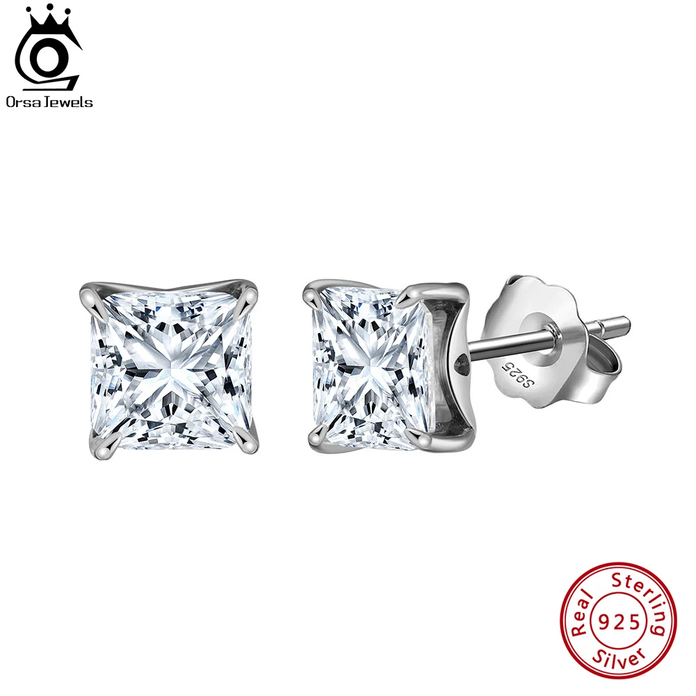 

ORSA JEWELS Genuine 925 Sterling Silver Solitaire Stud Earrings Brilliant 8A Premium Cubic Zirconia Wedding Jewelry LZE19