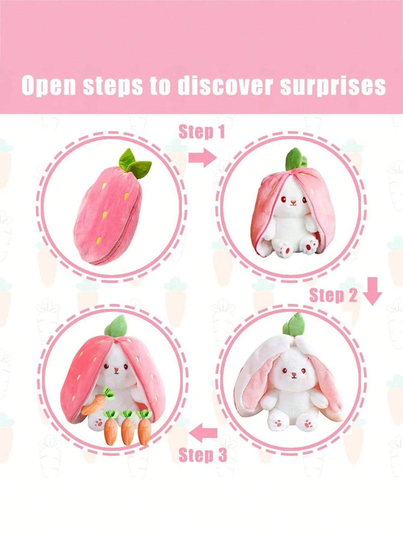 Erdbeer-Kaninchen-Plüschtier, süßes großes Floppy-Ohr-Hasen-Spielzeug, geführte Obst-Tierpuppe, kleine Kaninchen-Stoffpuppen, bequem weich