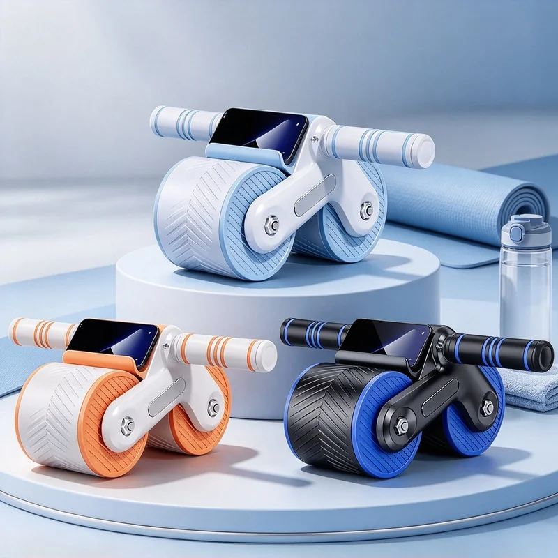 Beginner Friendly Double Wheel Ab Roller, Auto Rebound Design with Phone Holder, Non-Slip Home Abdominal Core Trainer