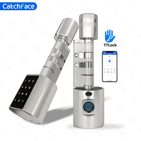 Catchfcae New Adjustable Replacement TTLock APP Fingerprint FRID Card Password Cylinder Electronic Smart Door Lock Digital