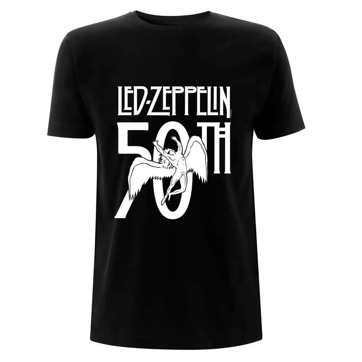 Camiseta gráfica clássica de anjo do 50o aniversário de Led Zeppelin – Vestuário de algodão com estampa de marco de banda de Hard Rock para Led Zeppelin