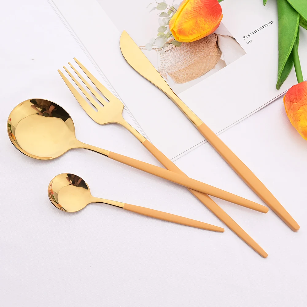 24Pcs Colorful Dinnerware Set Stainless Steel Gold Flatware Knife Fork Teaspoon Silverware Cutlery Set Western Kitchen Tableware