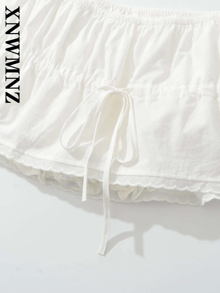 XNWMNZ 2025 Summer New Product Woman Party Sexy High Waist Chic Women Clothing White Bottoms Casual Bodycon Tie mini Skirt Pants