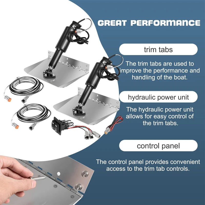 15101-104 9" X 12" Standard Trim Tab Kit - W/Double Rocker Switch for Boat Length 16’-25’