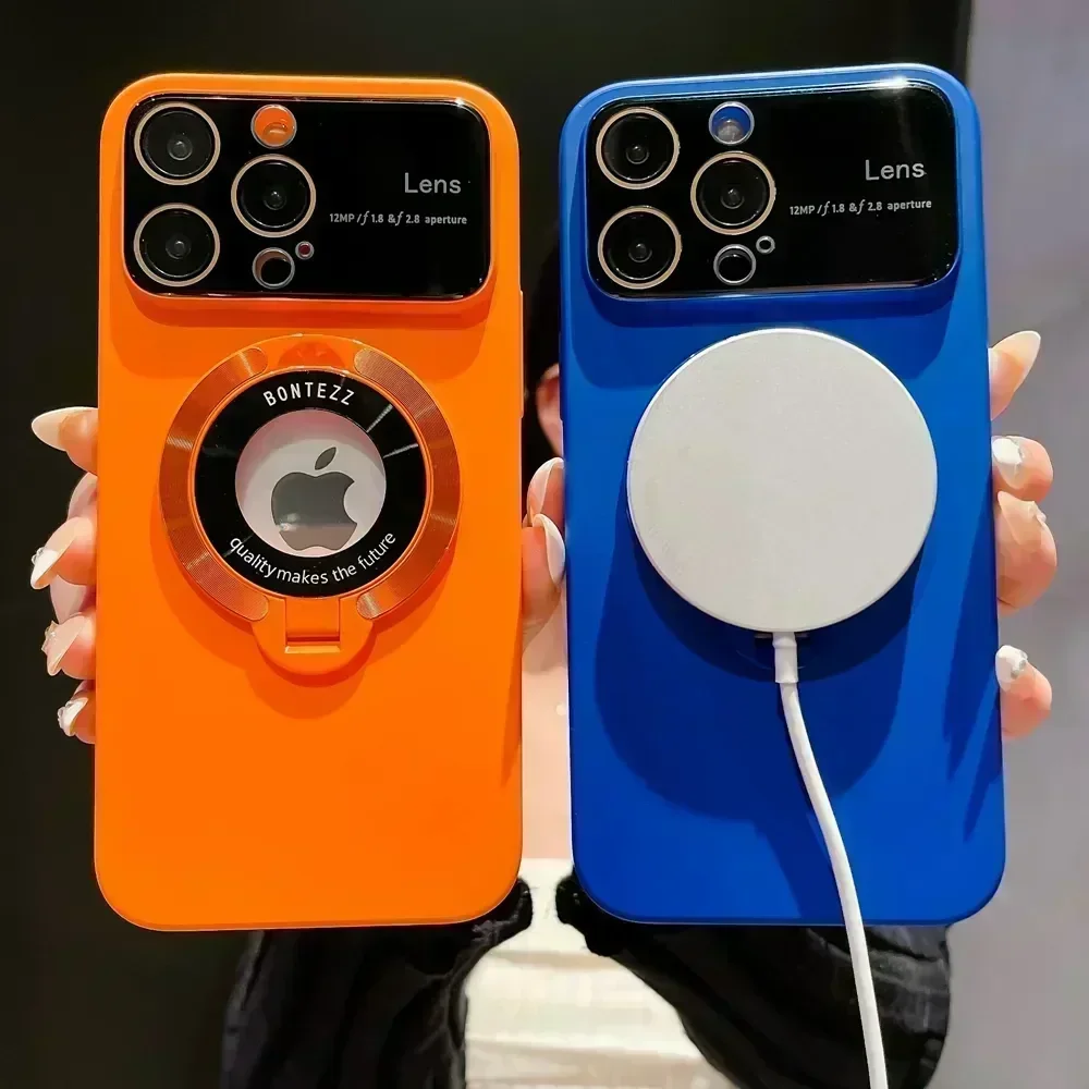 Роскошный матовый чехол с кольцом для ПК для iPhone 14, 13, 12, 11, 15 Pro Max Plus для беспроводной зарядки Magsafe, держатель-подставка для телефона, стеклянная крышка