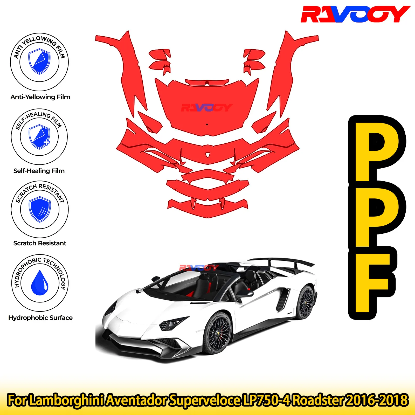 

For Lamborghini Aventador Superveloce LP750-4 Roadster 2016-2018 Glossy Matte Black Precut front PPF Kit Paint Protection Film