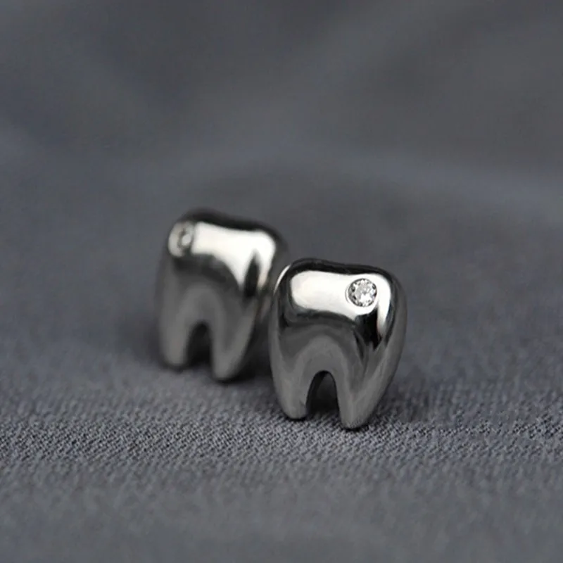 Cute Micro-inlay CZ Tooth Stud Earrings for Women Girl