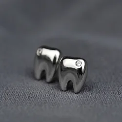 Cute Micro-inlay CZ Tooth Stud Earrings for Women Girl