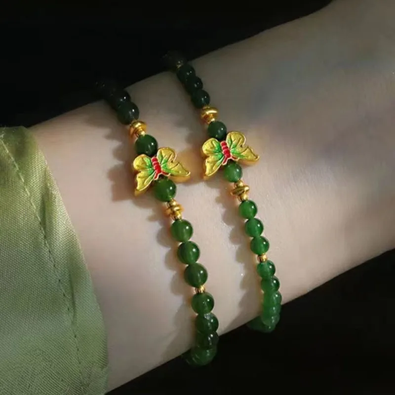 New Green Jade Butterfly Pendant Beads Bracelet Charms Jewelry Natural Gift Fashion Gemstones Amulet Accessories Designer Women