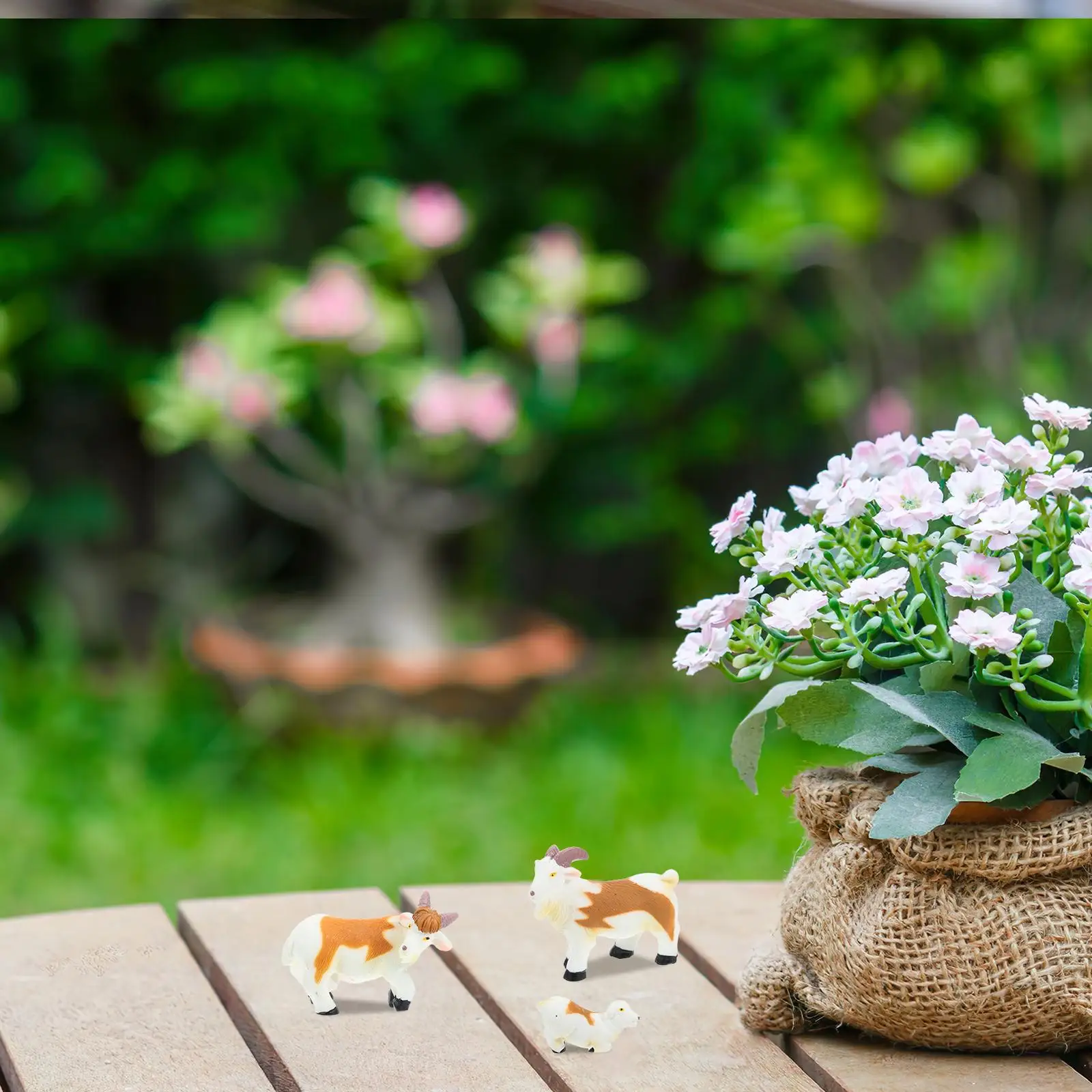 3 pezzi figurine da tavolo decorazioni in resina decorazioni per cartoni animati per mini giardino da tavolo figurine di pecora torta di una casa