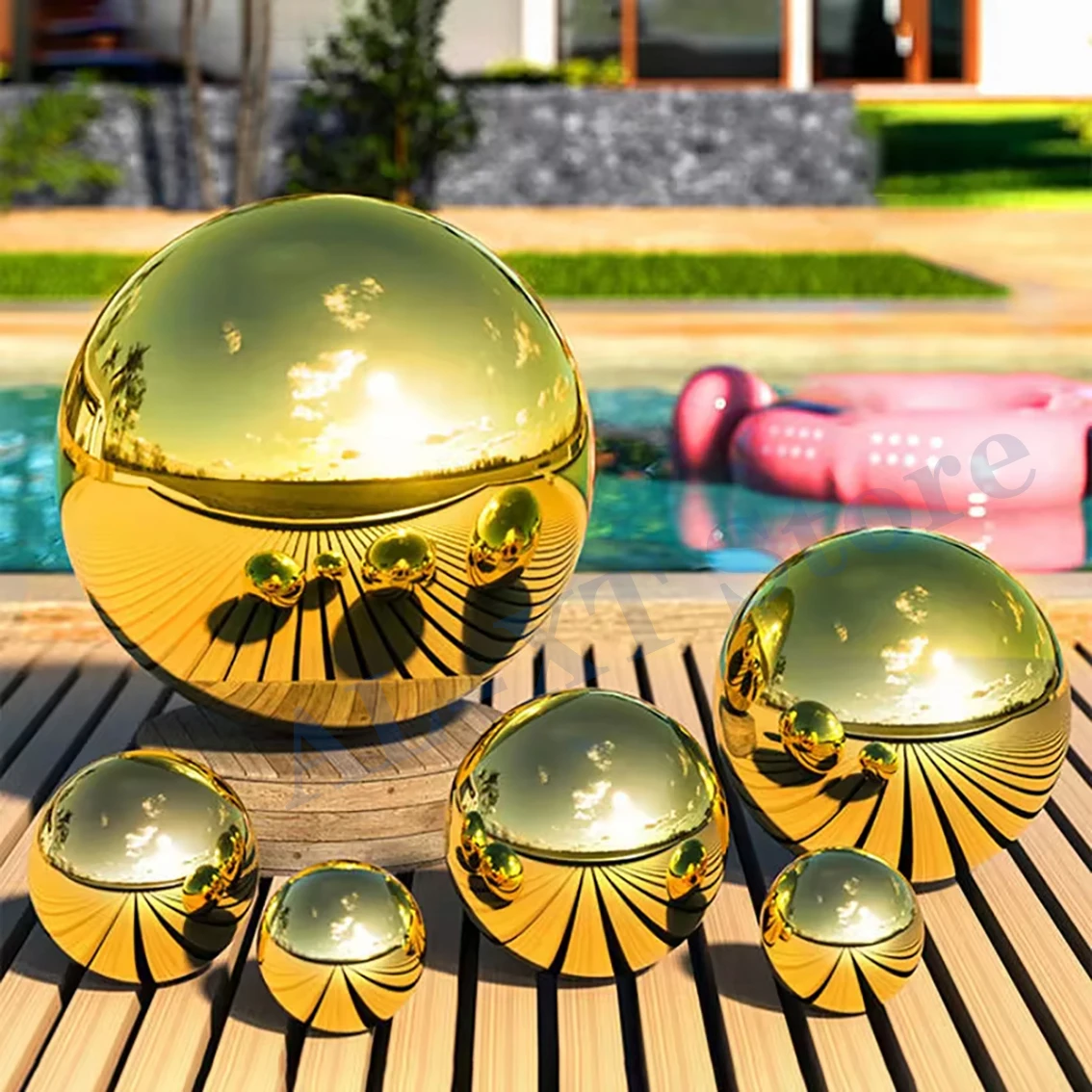 1-10Pcs Diameter 19mm-300mm 304 Stainless Steel Hollow Ball Gold 0.6mm Titanium Metal Hollow Ball Gold Mirror Decorative Ball