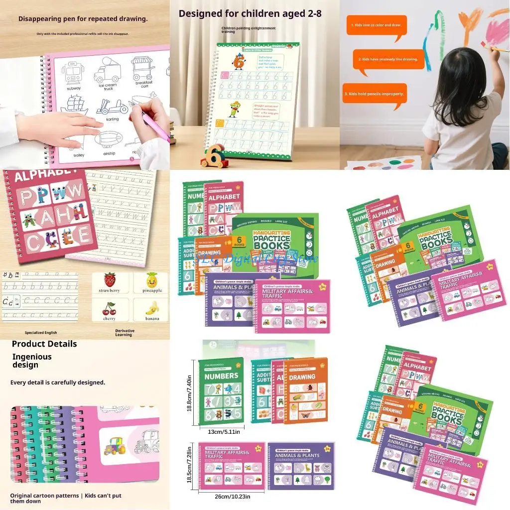 

U75B Reusable Childrens Tracing Art Sketching Workbook Kids Grooved Practice Book With Sketch Drawing Templates