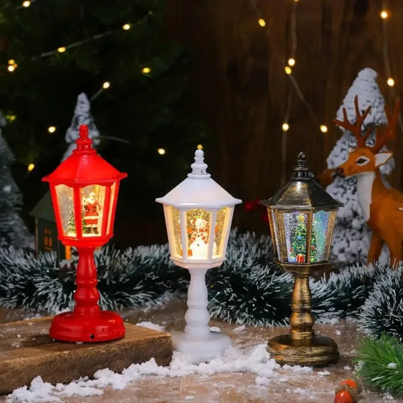 

Christmas Desk Lamp Battery Powered Decorative Light Christmas Music Night Light with Mini Figurines Sparkling Standing Lantern