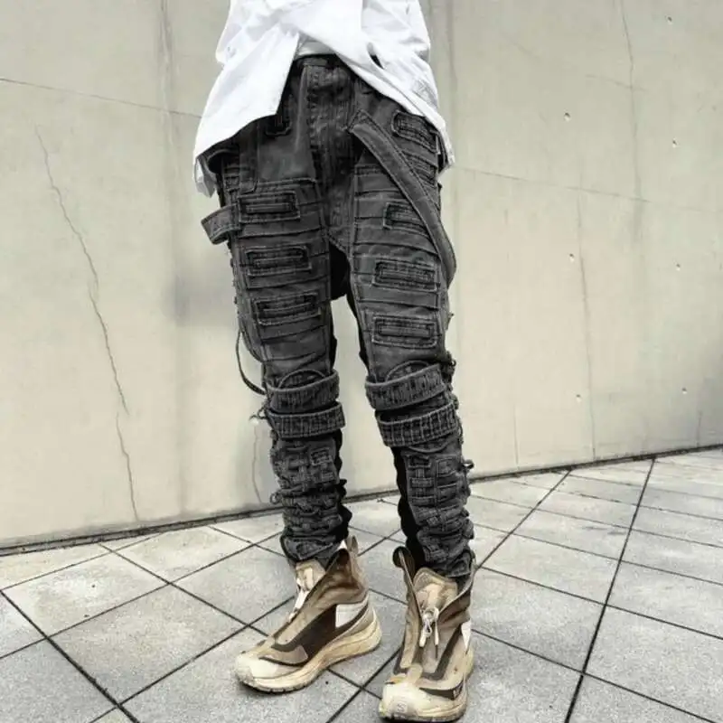 HKSH Men's Asymmetrical Tide Cargo Pants Dark Irregular Chic Patchwork Elastic Waist Overalls Vintage Waste Land Techwear HK2152