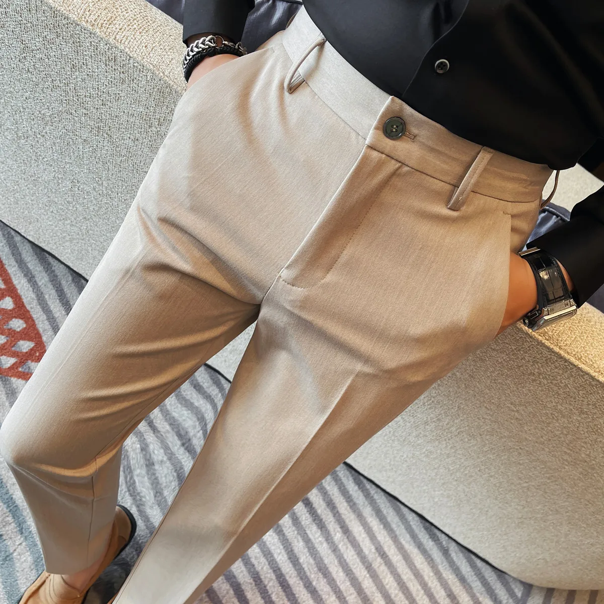 

Autumn Winter Men Suit Pants High Quality Business Casual Men's Pants Dress Slim Fit Full Length Trousers Man Clothing Formal