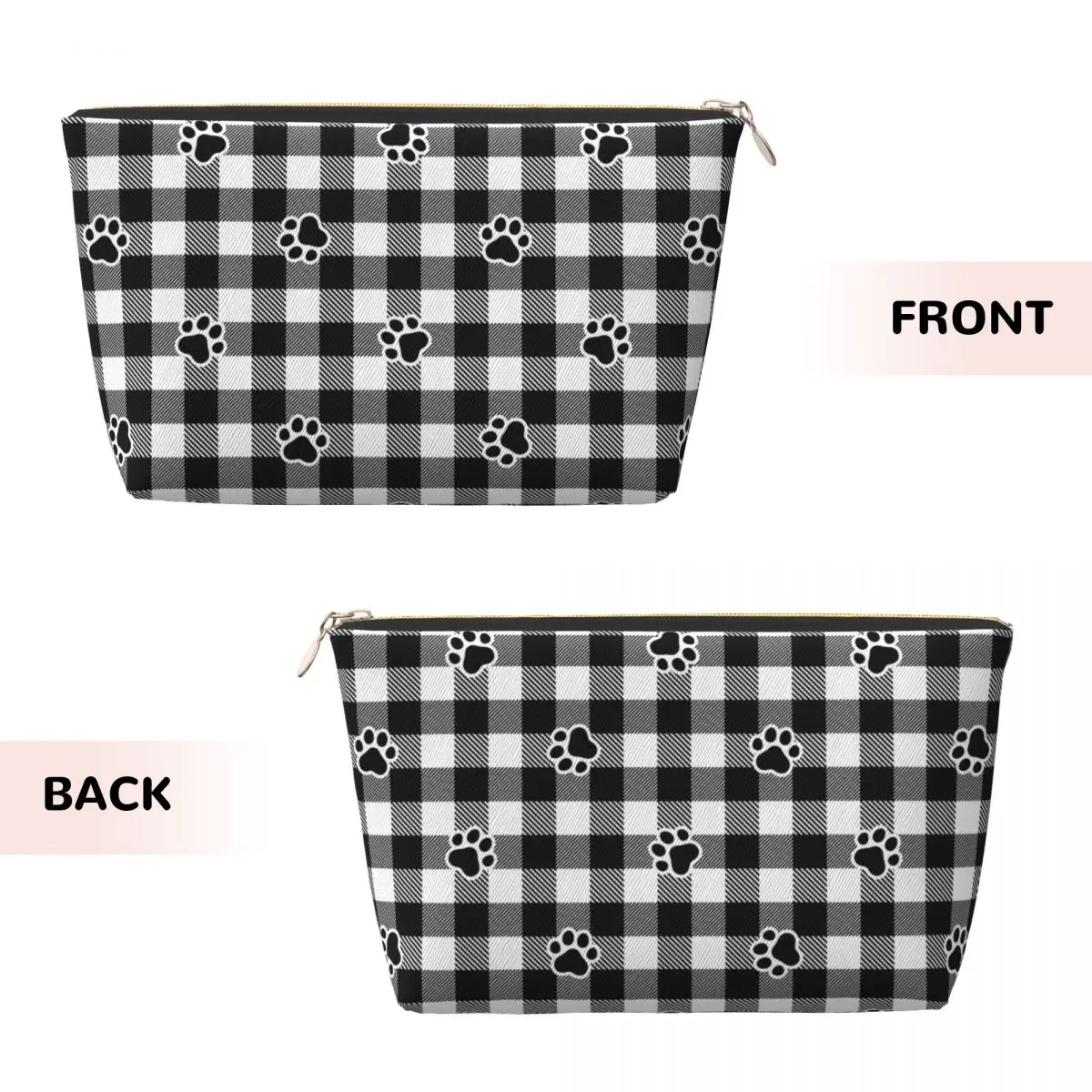 Custom Dog Paw Footprint Checked Pattern Travel Toiletry Bag Women Cosmetic Makeup Bag Beauty Storage Dopp Kit