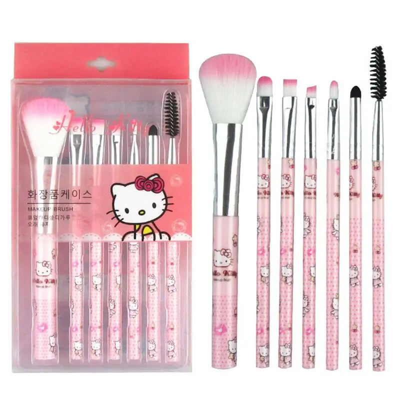 Sanrio Hello Kitty  Makeup Brush Set Cute Cartoon Rouge Eyebrows Lips Eye Shadow Beauty Tools Seven Piece Set Gifts for Girls