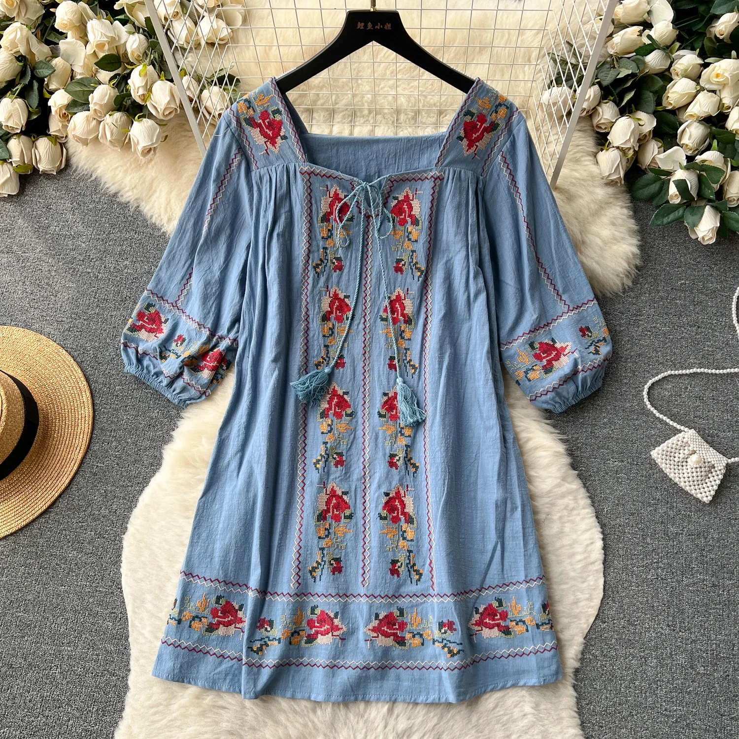 Indie Folk Dresses for Women Embroided Square Collar Summer Dress Puff Sleeve A-LINE Lace-up Vestido Female Printed Dropshipping - AliExpress 200000345 Indie Folk Dresses for Women Embroided Square Collar Summer Dress Puff Sleeve A-LINE Lace-up Vestido Female Printed Dropshipping - AliExpress 200000345
