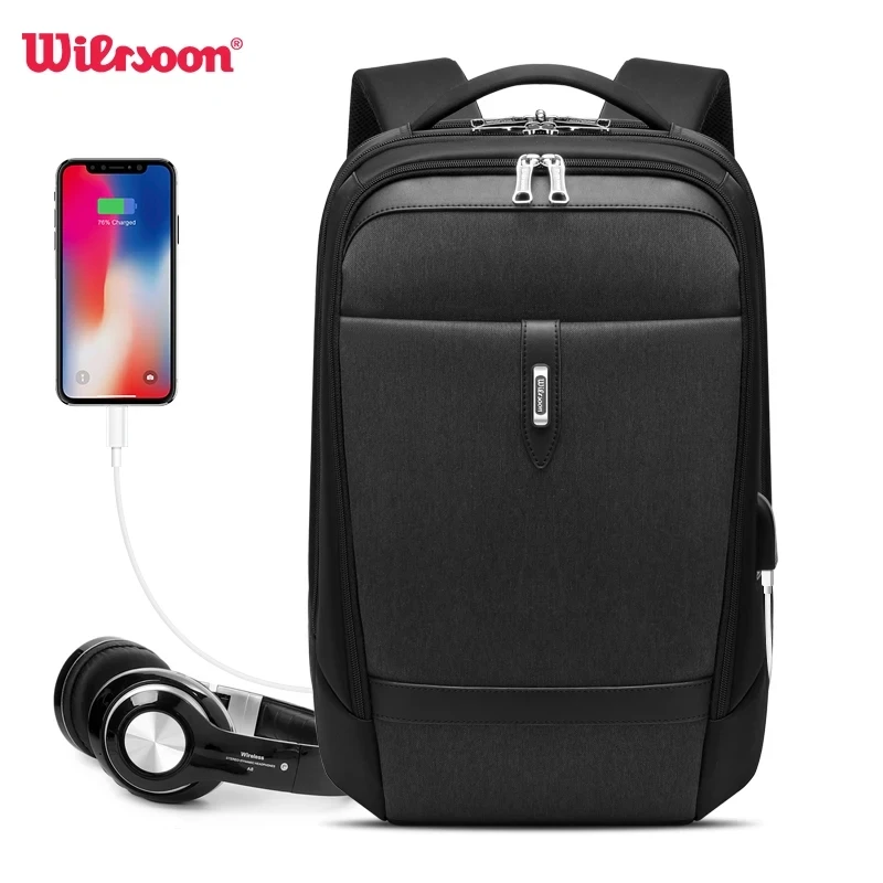 

Wiersoon Fashion Men Backpacks USB Charging Laptop Backpack School Business Travel Bags Splashproof Backpack