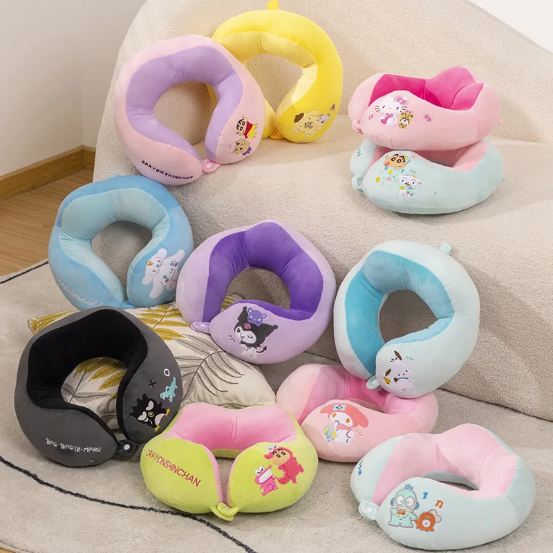 Kawaii Sanrios Hello Kitty Kuromi My Melody Hangyodo Cinnamoroll Office Plush Nap Pillows Anime Soft Travel U-Shaped Neck Pillow