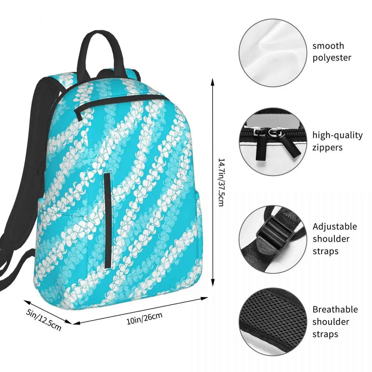 Puakenikeni Single Leis On Turquoise Backpack Student BookBag Children School Bag Computer Shoulder Bags Boys Girls