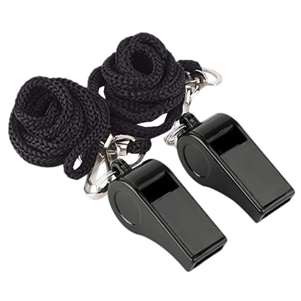 5pcs Plastic Whistles Sports Training Referee Loud Black Lanyard Safety for Coaches Lifeguards Survival Pet