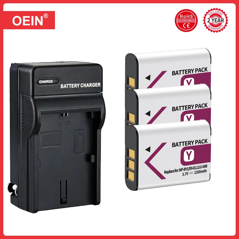 NP-BY1 EN-EL11 LI-60B Battery LEDThree Charger for Sony Action Cam Mini HDR-AZ1 Nikon Coolpix S550 S560 Olympus FE-370 Optio L50