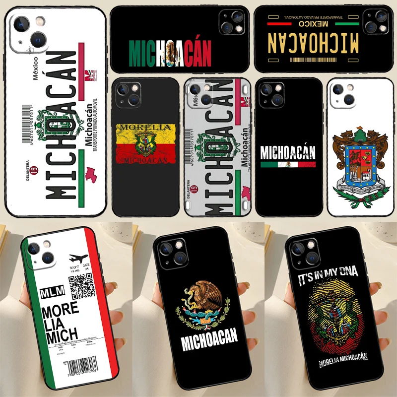 Michoacan License Plate Embroidery Phone Case For iPhone 13 12 11 14 15 16 Pro Max Case For iPhone XR X XS Max Plus Coque