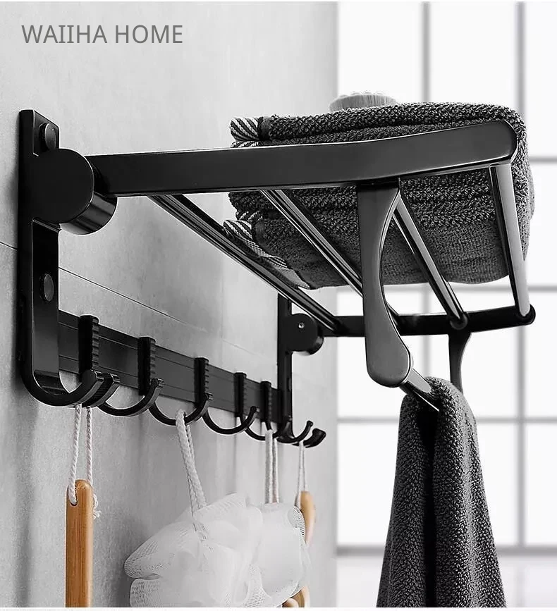 

50CM Towel Rack Foldable Aluminum Organizer Towel Holder Wall Mounted Bathroom Wall Shelf For Bathroom Equipment Accessories