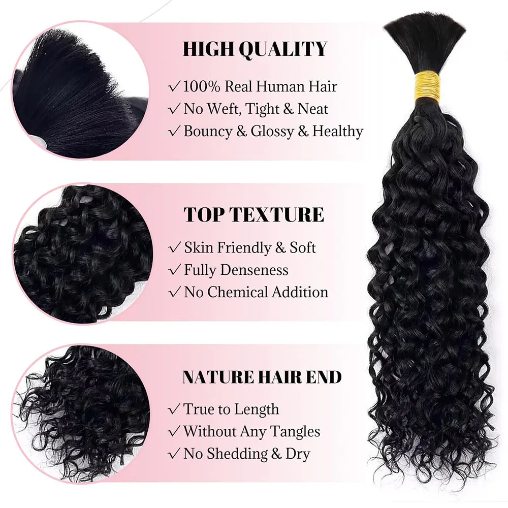 Human Braiding Hair Curly Deep Wave Human Braiding No Weft  Brazilian Human Braiding Hair For Boho Braids Wavy Braids Extensions