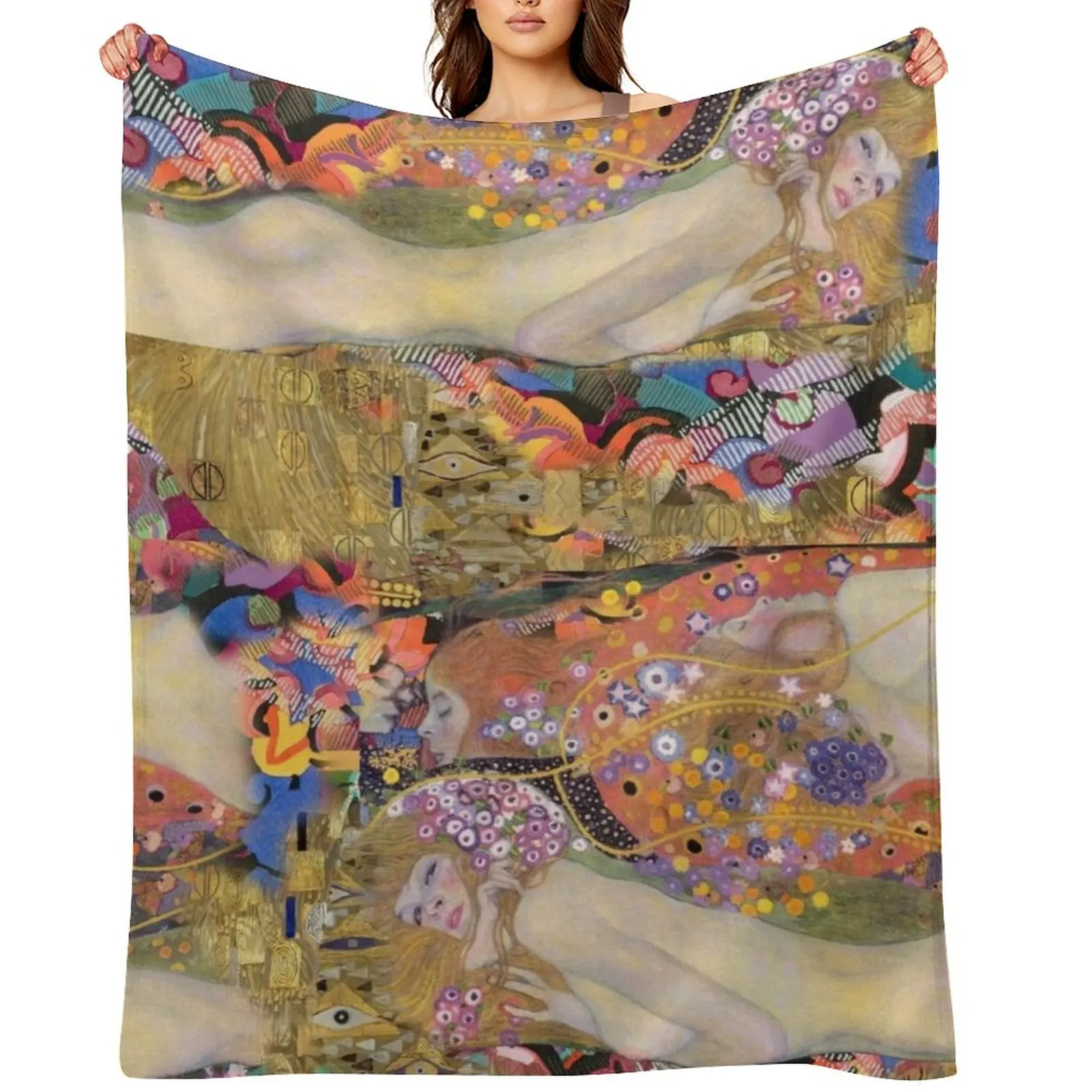 

Gustav Klimt's Water Serpents + art deco tribute Throw Blanket Extra Large Throw Baby Bed Bed Fashionable Blankets