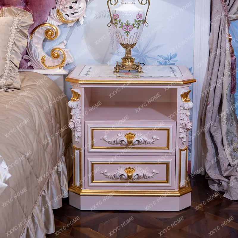 European-Style Bedroom Pink Princess Bed French-Style Heavy Industry Carving Hand-Painted Master Bedroom Marriage Bed Living