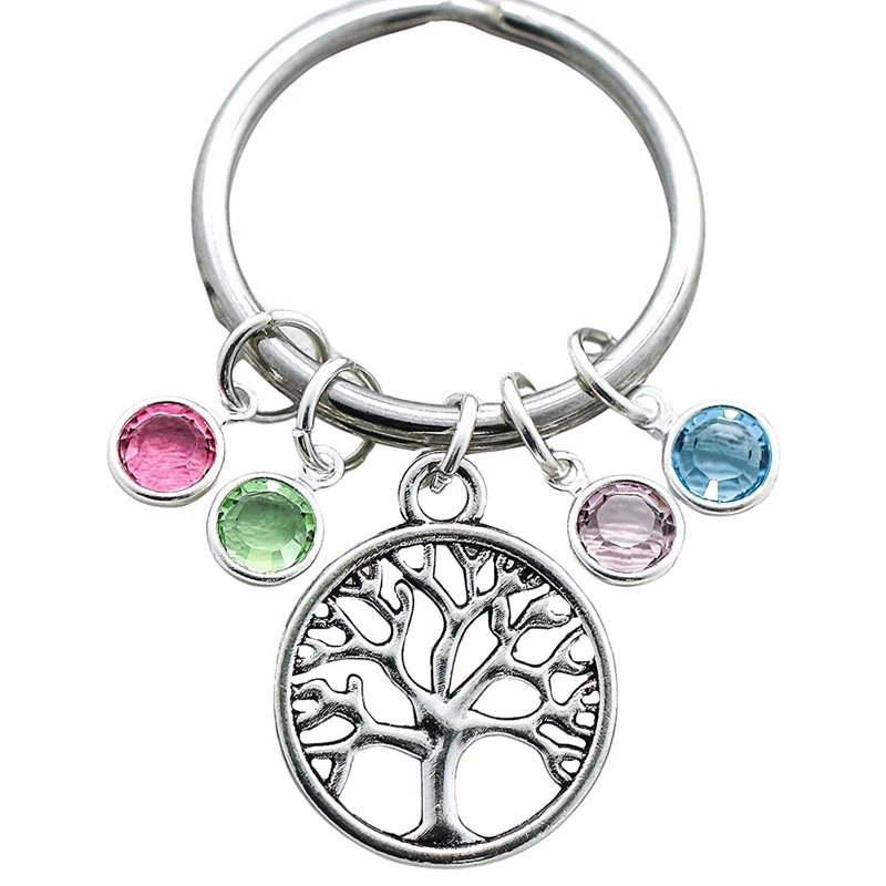 Family Tree Keychain, Mom Birthstone Key Chain,Family Where Life Begins And Love Never Ends,Mother's Day Gift for Mom or Grandma