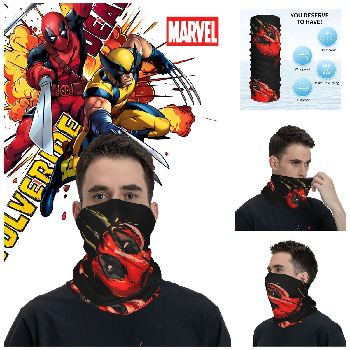 S & ORIGINAL ART Motocross Bandana Neck Gaiter Printed Deadpool & Wolverine Wrap Scarf Running Unisex Adult All Season