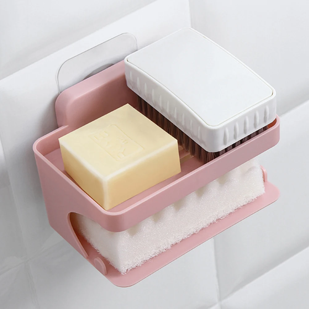 1pc Double Layer Soap Holder Wall Mounted Soap Tray Soap Dishes For Bar Soap 13.2*9.5*8cm Household Merchandises Accessories