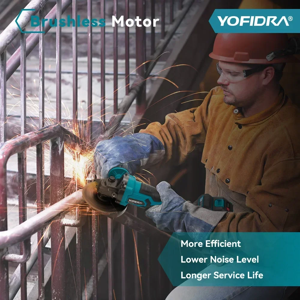 YOFIDRA 125mm Brushless Angle Grinder 3 Gears Cordless Grinding Machine Cutting Woodworking Power Tool For Makita 18V Battery