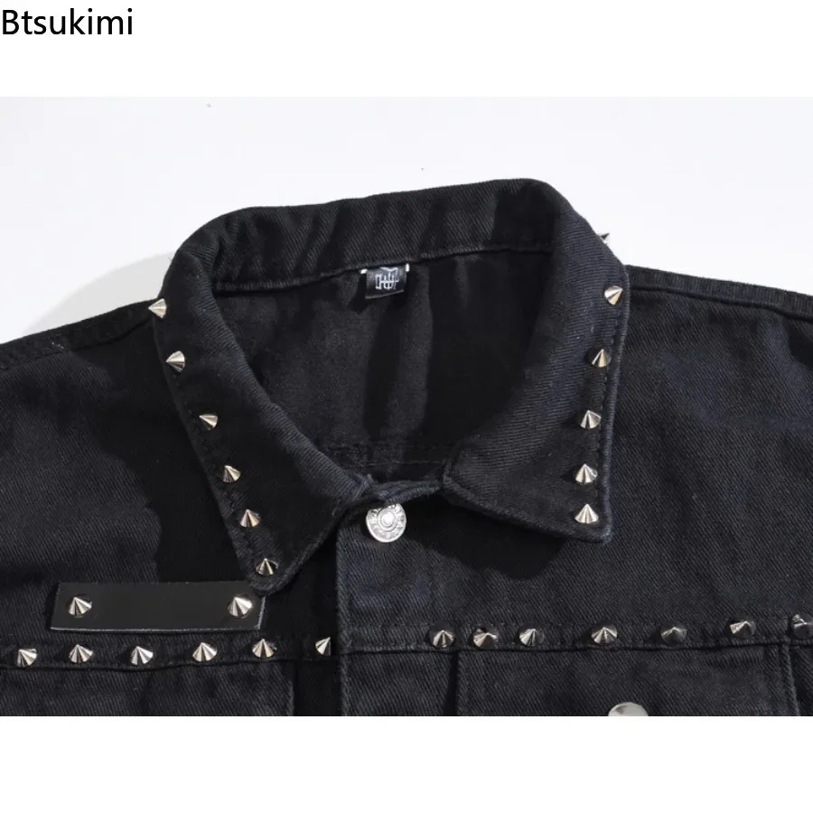Plus Size 5XL 6XL Men's Denim Vest Punk Rock Rivet Cowboy Black Jeans Waistcoat Fashion Men Motorcycle Sleeveless Jeans Jacket