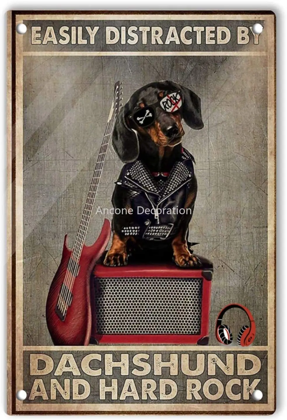 Hippie Dog Metal Tin Sign Easily Distracted by Dachshund and Hard Rock Retro Poster Man Cave Garage Bar Decor Art Poster Paintin